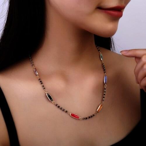 Fashion Colorful Cubic Zirconia Charms Necklace Black Beads Chain Necklace For Women Fashion Jewelry Gift Colar mulher 2020 New