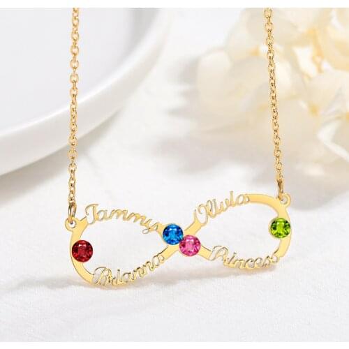 Customized Name Necklace Diamond Birthstone Nameplate Infinity Necklace Stainless Steel Necklace Personalized Jewelry Gift
