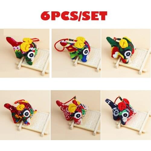 Handmade Cloth Tiger Dolls Beautiful Chinese Plush Toys Wedding Birthday Gifts (6pcs/set)
