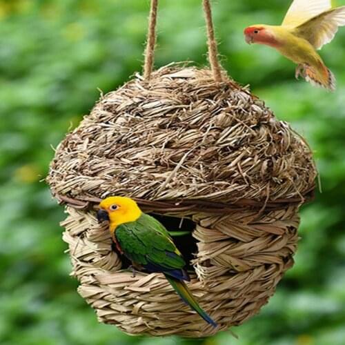 S/L 3 Styles Natural Grass Weaved Hanging Parrot Egg Shape Nest Bird Teardrop Cozy Resting Cage Pet Chew Bite Resistance House