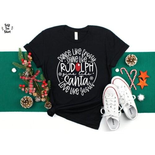 Santa Love Like Jesus Dance Like Frosty Christmas Shirt Harujuku Cotton Female Clothing Graphic Short Sleeve top O Neck Tees