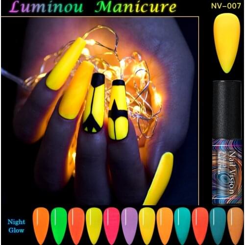 Luminous Nail Gel Glow In Dark Fluorescent Neon Semi Permanent Gel Varnish Lighting In Night Soak Off Varnish UV Long Lasting