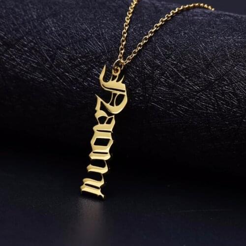 Vertical Old English Nameplate Necklace Gold Color Choker Stainless Steel Personalized Name Necklaces & Pendants Romantic Gift