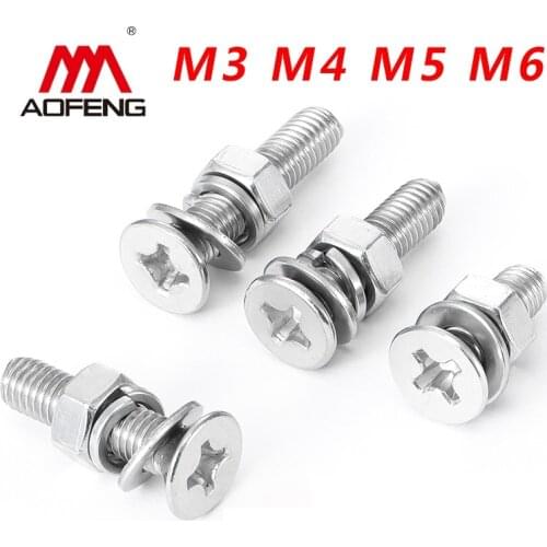 3mm 4mm 5mm 6mm Cross Recessed Countersunk Head Screw M3 M4 M5 M6 X 6 8 10 12 16 20 25 30mm Set Screws with Nuts and Washers