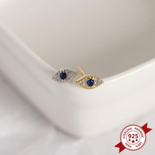 925 Sterling Silver Evil Eye Tiny CZ Stud Earrings for Women Lucky Eye Blue Crystal Earrings Fashion Females Jewelry Gift