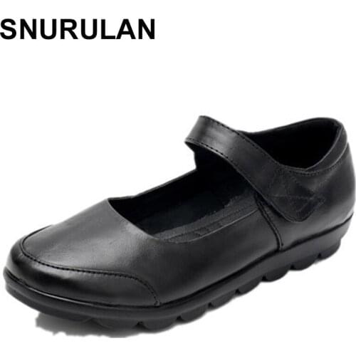 SNURULANWomens Flats Genuine Leather Women Casual Shoes Summer Ballet Flats Mary Jane ladies Loafers Shoes Female Shallow Mocca
