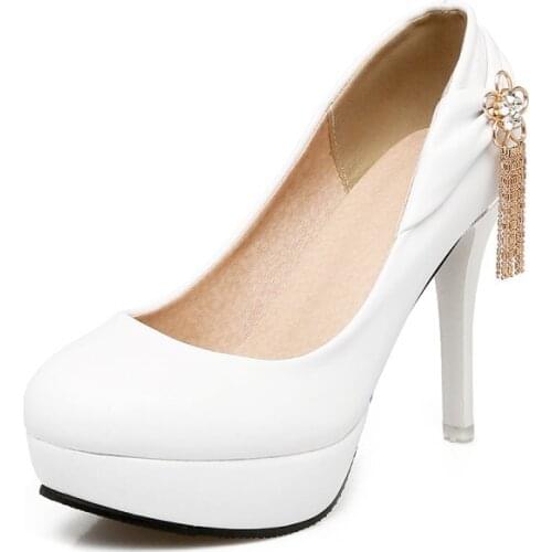 Big Size 11 12 13 14 platform heels women shoes woman pumps ladies Butterfly knot set heel of round head shallow water drill