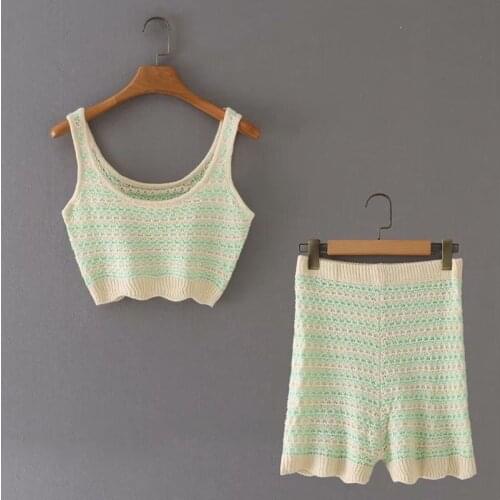 Autumn knit women set crop sweater vest shorts o neck sexy knitted set elastic waist set sleeveless sweater shorts two piece set