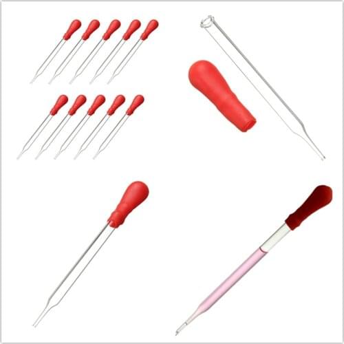 10Pcs 10ml Durable Long Glass Experiment Medical Pipette Dropper Transfer Pipette Lab Supplies With Red Rub