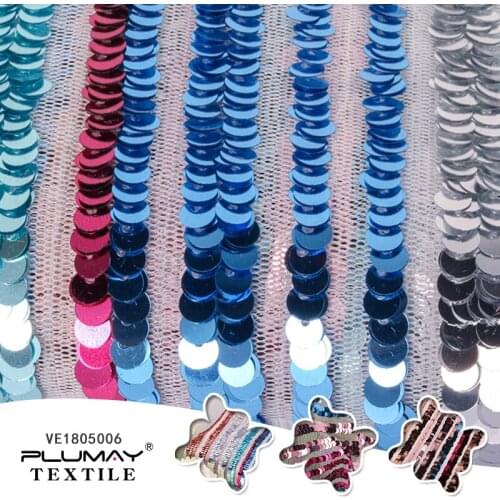 100%Polyester 5mm sequin stripe embroidered reversible rainbow sequin fabric for dress by half(1/2) yard