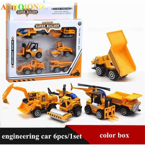 6Pcs/set 1:64 Alloy Engineering Car Model Toy Roller Tractor Dump Excavator Truck Forklift Vehicles Children Play Die-Casts Toys