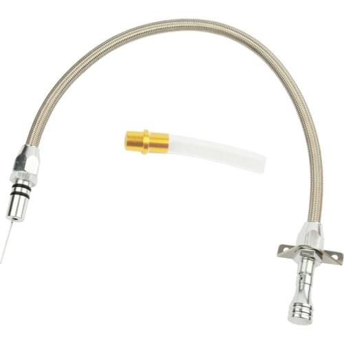 For Chevy SBC TransmissionDipstick Firewall Mount Braided Stainless Flexible