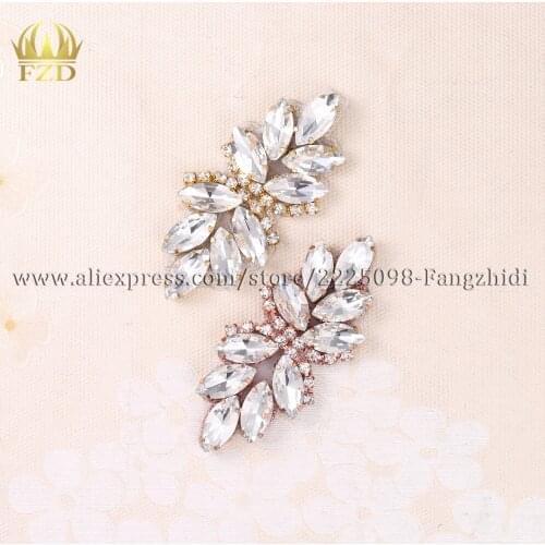 FZD 10 Pair Crystal Applique DIY Strass Rhinestone Gold Appliques Wedding Decoration Iron On Crystal Patch For Bridal Decoration