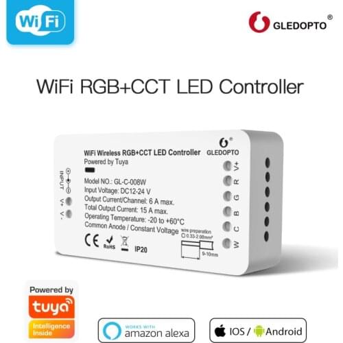 Gledopto WiFi LED Controller RGBCCT Tuya Smart Life App Control For RGB Warm Cold White Dimmable Strip Light No Hub Require