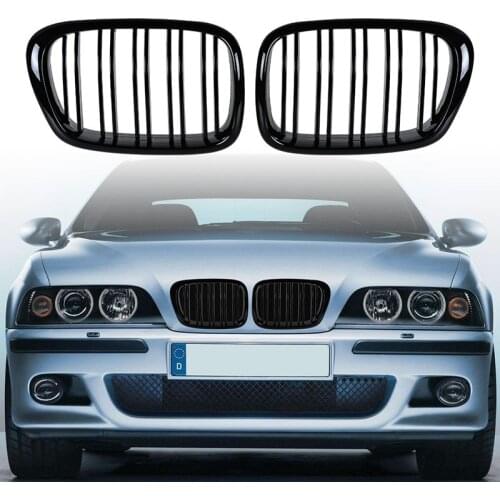 Glossy Black Front Hood Kidney Grille Grill ABS Dual Line Compatible for BMW E39 5-Series 525 528 1995-2004 Front Bumper Grille