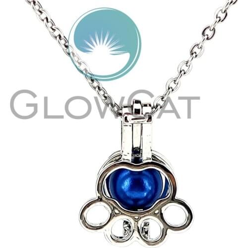 KK931 Puppy Claw Print Beads Cage Locket Pendant Perfume Diffuser Pearl Cage Necklace Kids Girl Friend Gift