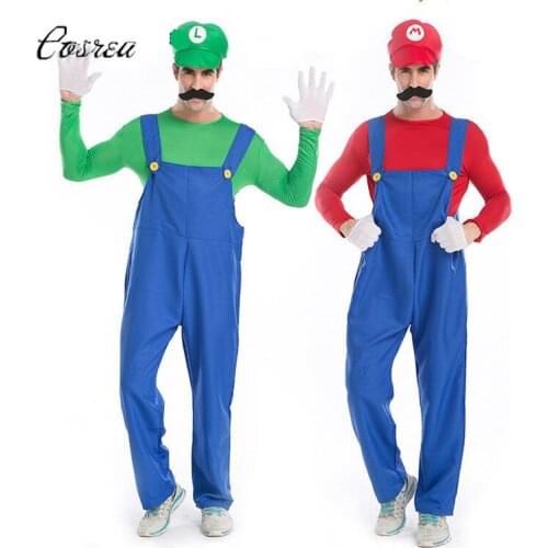 Super Bro Luigi Cosplay Costume Set Red Green Coat Cap Pants Overalls Sweatshirts Halloween Costumes for Adult Men Suit