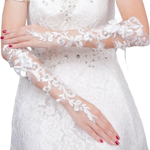 Elbow Length Bride Lace Gloves Hollow Out Fingerless Lacing Bridal Gloves Wedding Dress Decorations Marriage Accessories Cheap