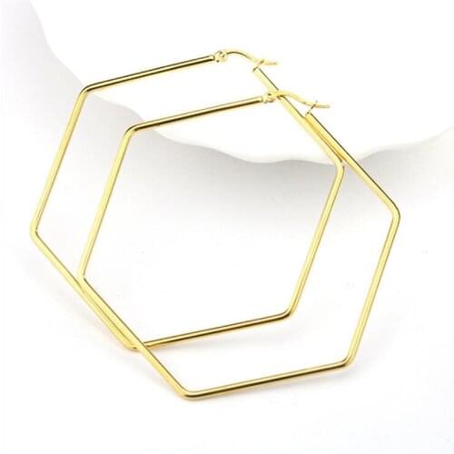 Brief Geometric Shape Stainless Steel Hoop Earrings Gold IP Pating No Easy Fade Allergy Free