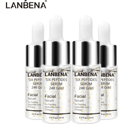 LANBENA 24K Gold Six Peptides Serum Facial Essence Day Anti-Aging Wrinkle Firming Whitening Moisturizing Face Cream Care 4Pcs