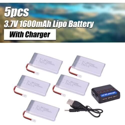 Good Sale 5Pcs 3.7V 1600mAh Lipo Battery High Capacity With Charger For RC Quadcopter Drone Parts