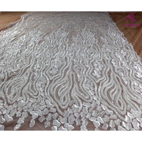 La Belleza 2021 fashion bridal lace,Heavy beading lace fabric,Off whitelines beading wedding dress lace fabric 51'' width 1 yard