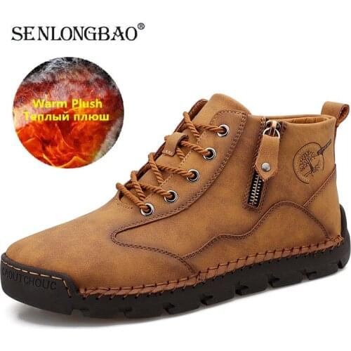 New Winter Waterproof Men Boots Plush Warm Snow Boots Outdoor Non-slip Men Ankle Work Boots Mens Motorcycle Boots Botas Hombre