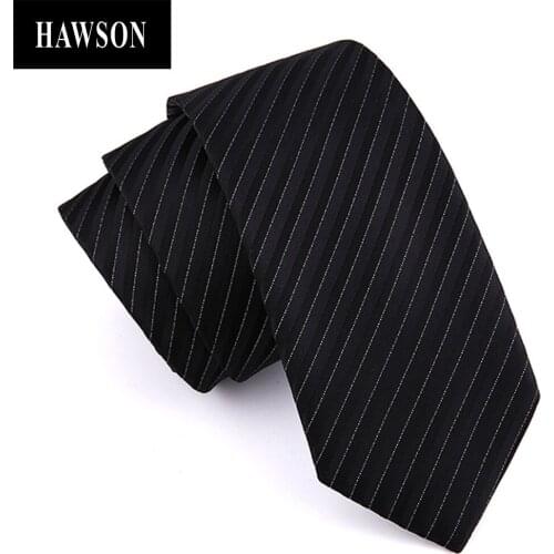 HAWSON Mens 100% Polyester Striped Tie, Black Solid Color Necktie for Men Business Formal Occasion, Gift for A Man