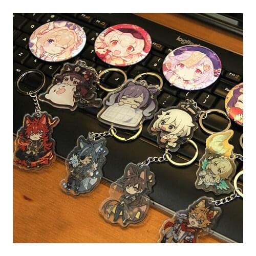 NEW Game Genshin Impact Hu Tao Qiqi Tartaglia Paimon Keqing Cute Figure Badge Brooch Pins Keyring Acrylic Keychain Pendant Toy