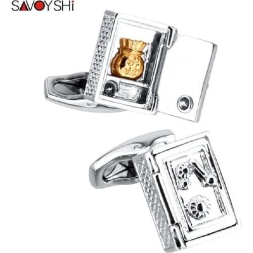 SAVOYSHI Newest Shirt Cufflinks for Mens High Quality Fashion Men Jewelry Safe box Model Cuff links Free Custom Name Party Gift