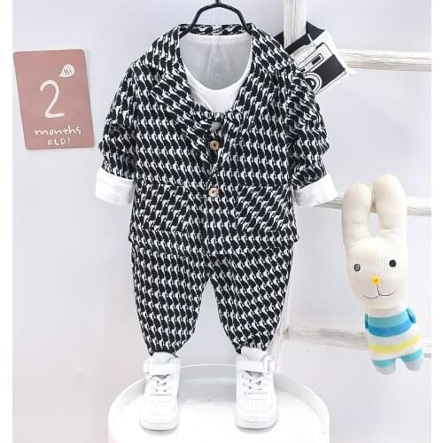 2021 new Plaid boys' suit three piece middle and small clothes spring and autumn childrens suit fake four full year dress