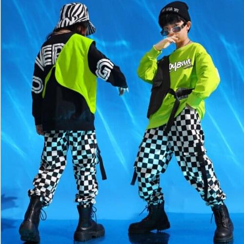 Girls Boys Hip Hop Clothing Oversize Sweatshirt dancing Cargo pants Costumes Kids Pop Street Show Dance Wear Stage Clothess