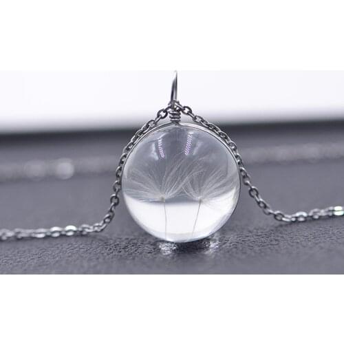 Dandelion Transparent Glass Ball Necklace Alloy Real Flower Pendant Necklace Stainless Steel Sweater Chain Accessories