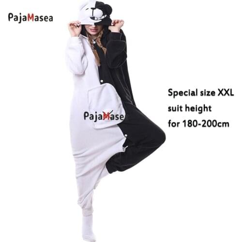 Large Size XXL Men Danganronpa Monokuma Kigurumi Costume Onesies Cosplay Black White Bear Anime Pajamas Halloween Adults Pijama