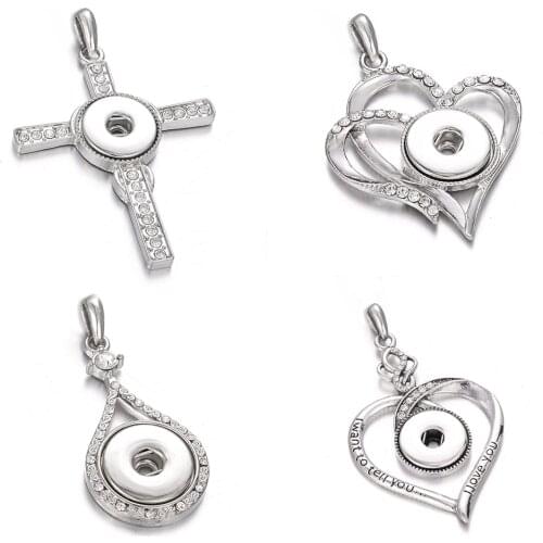 Heart Cross 20mm 18mm Metal Snap Button Pendants DIY Jewelry （No chain）XH3013