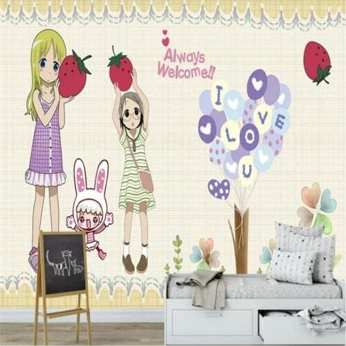 Custom wallpaper fashion hand-painted cartoon girl bedroom wall - decorative waterproof material