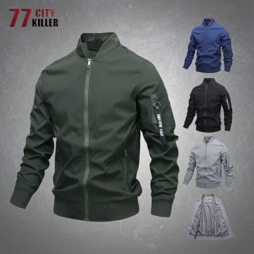 Casual Jacket Men Multiple Pockets Solid Color Stand Collar Coats Male Field Combat Bomber Light Tactical Military Mens Jackets