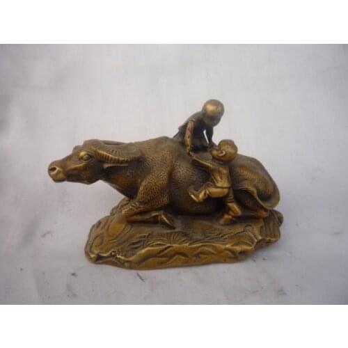 Rare Old copper statue /sculpture---shepherd boy play cattle,best collection&adornment,free shipping