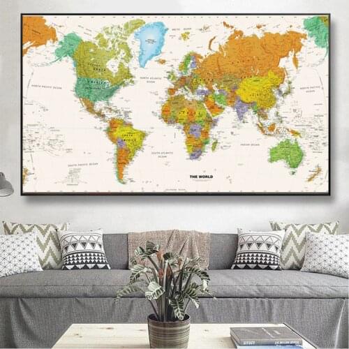 Retro World Map Canvas Painting Colourful Map Prints and Posters Cuadros Wall Art Pictures for Living Room Home Decor Unframed