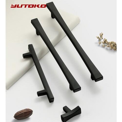 YUTOKO American Black Cabinet Handles Brushed Gold T Bar Zinc alloy Kitchen Cupboard Pulls Drawer Knob Furniture Handle Hardware
