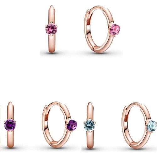 2021 New Free Shipping 925 Sterling Silver Pink/Blue Solitaire Stud Earrings For Women DIY Jewelry Party Gift