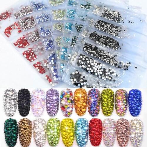 1 Pack 1584pcs Flatback Glass Nail Rhinestones Mixed Sizes SS4-SS12 Nail Art Decoration Stones Shiny Gems Manicure Accessories