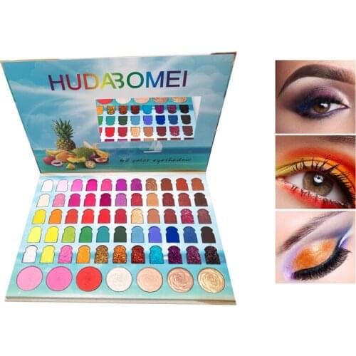 Hudabomei 62 Color Eyeshadow Comestic Long-lasting Pearlescent Matte Glitter Powder Sequins Eye Shadow Palette Eye Makeup TSLM2