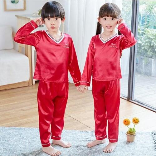 2020 Spring autumn Children Silk Pajamas Set Kids Girls Boys Sleepwear Nightwear Clothes Set Long sleeve fabric Homewear Set