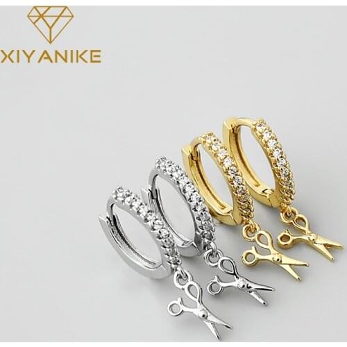 XIYANIKE 925 Sterling Silver Scissors Pendant With Micro-inlaid Zircon Hoop Earrings Female Simple High Quality Jewelry Party