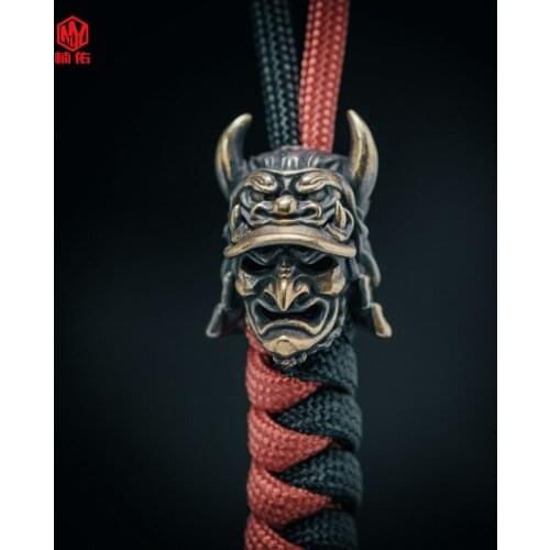 1PC Japanese Samurai Helmet Retro Brass White Copper Oxide EDC Paracord Beads Umbrella Rope Cord Lanyard Pendants Knife Beads