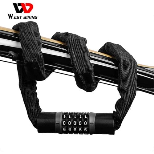 WEST BIKING Bicycle Lock 5 Password Bike Digital Chain Lock Security Outddor Anti-Theft Lock Motorcycle Cycling Bike Accessories