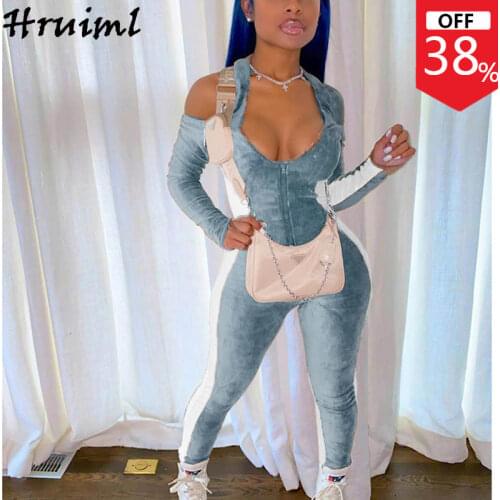 Women Jumpsuit Romper Bodycon Playsuit Autumn Fashion Halter Off Shoulder Long Sleeve Sexy Club One Piece Outfit Overalls 2020