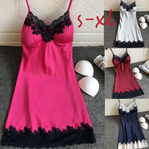 Womens Underwear Satin Nightie Sleepwear Night Dress Nightwear Nightdress Sexy Lingerie With Chest Pads Nightgown Sleepshirt