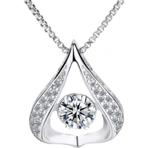 KOFSAC Charm 925 Sterling Silver Necklaces For Women Girl Wedding Party Fashion Rotating Crystal CZ Stones Water Drop Necklace